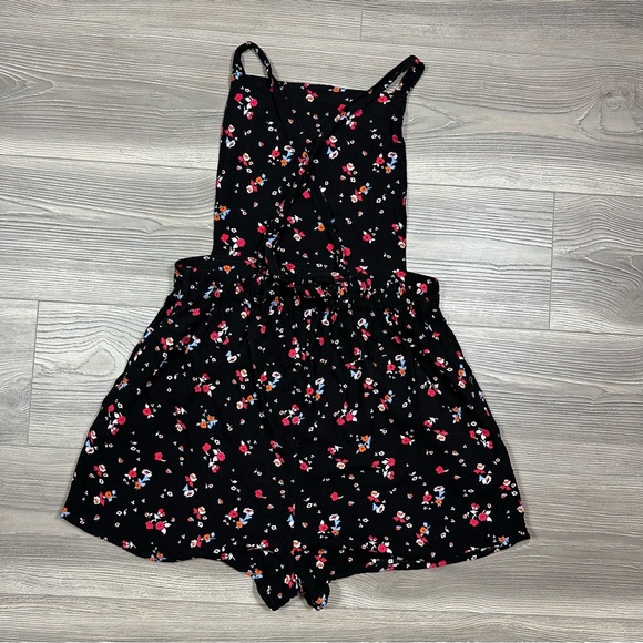 Free People Black Floral Bib Romper Size M - Picture 4 of 7